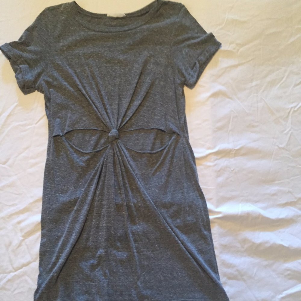 Gray T-shirt Dress with Twist Cut Out